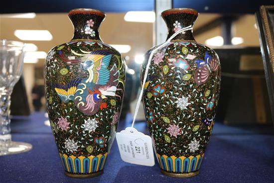 A pair of Japanese silver wire cloisonne vases, 15.5cm